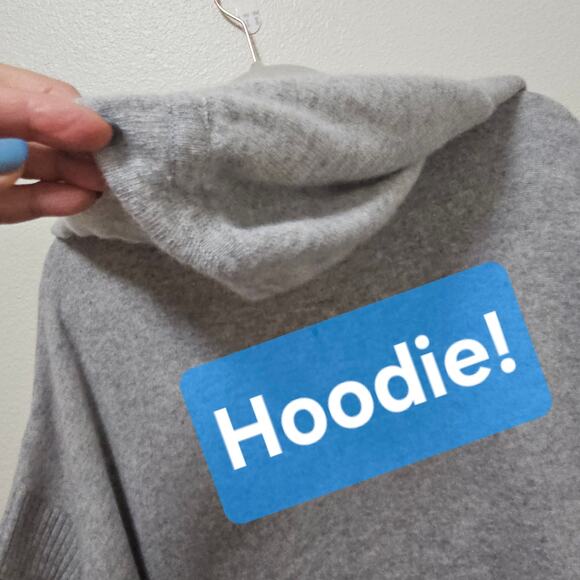 Cashmere Charter Club Luxury M Gray Poncho Oversized With Hoodie. Soft Warm Flaw - Picture 10 of 14